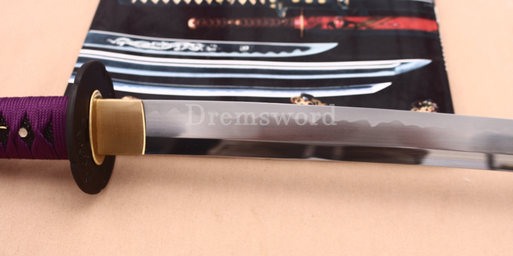 T10 Clay Tempered Katana Hadori Polishing Japanese Samurai Sword SHINOGI-ZUKURI Full Tang Ox Horn Saya Black and Purple