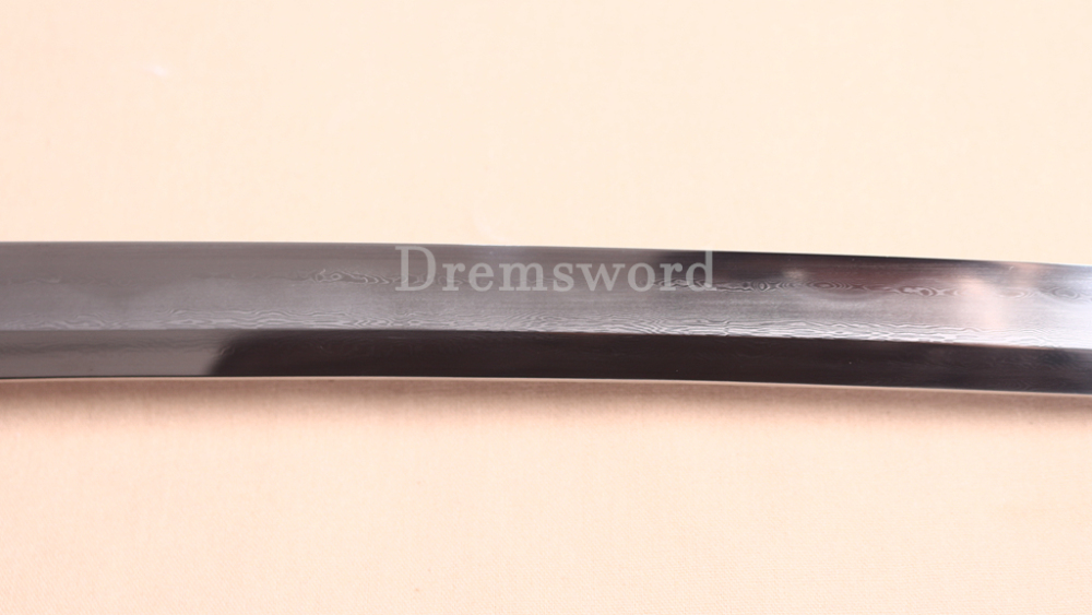 Folded Steel Clay Tempered Katana Abrasive Hamon Japanese Samurai Sword Full Rayskin Wrapped Saya Shinogi-Zukuri Black