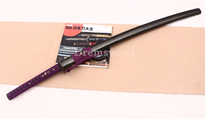 T10 Clay Tempered Katana Hadori Polishing Japanese Samurai Sword SHINOGI-ZUKURI Full Tang Ox Horn Saya Black and Purple