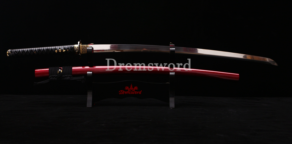 T10 Clay Tempered Kozuka Katana Japanese Samurai Sword SHINOGI-ZUKURI Full Tang Red Saya