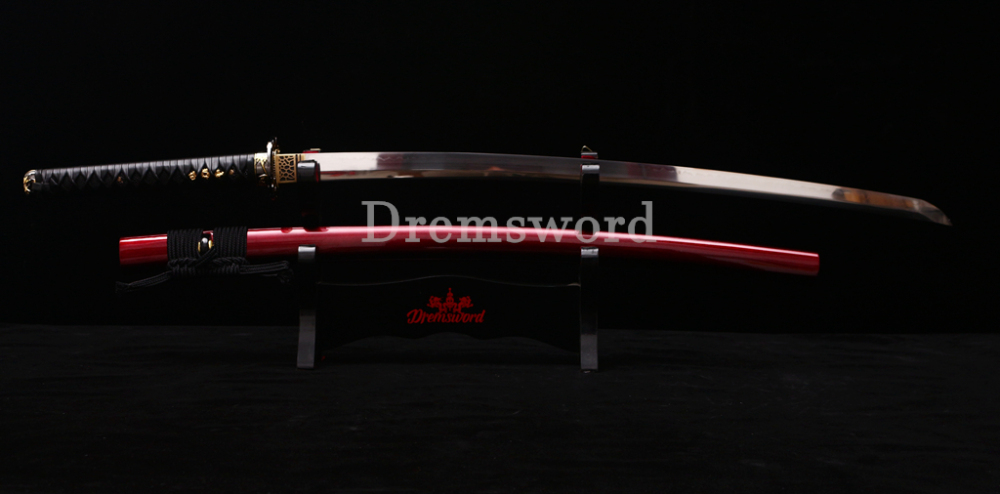 T10 Clay Tempered Kozuka Katana Japanese Samurai Sword SHINOGI-ZUKURI Full Tang Red Saya