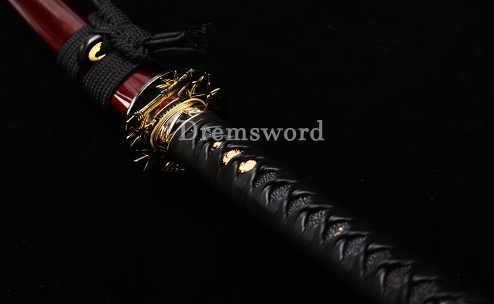 T10 Clay Tempered Kozuka Katana Japanese Samurai Sword SHINOGI-ZUKURI Full Tang Red Saya