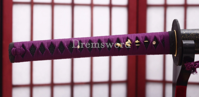 T10 Clay Tempered Katana Hadori Polishing Japanese Samurai Sword SHINOGI-ZUKURI Full Tang Ox Horn Saya Black and Purple