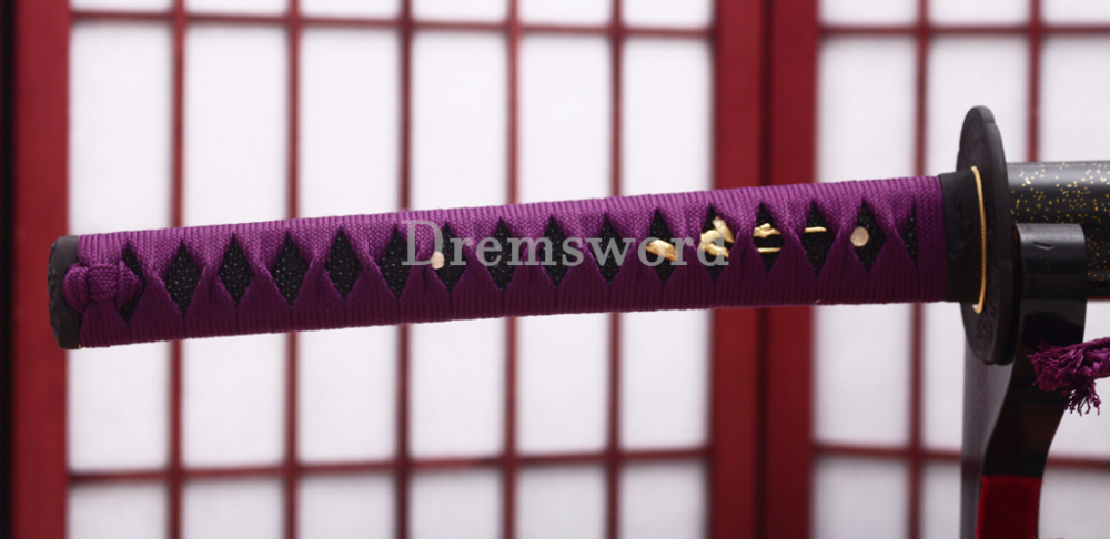 T10 Clay Tempered Katana Hadori Polishing Japanese Samurai Sword SHINOGI-ZUKURI Full Tang Ox Horn Saya Black and Purple