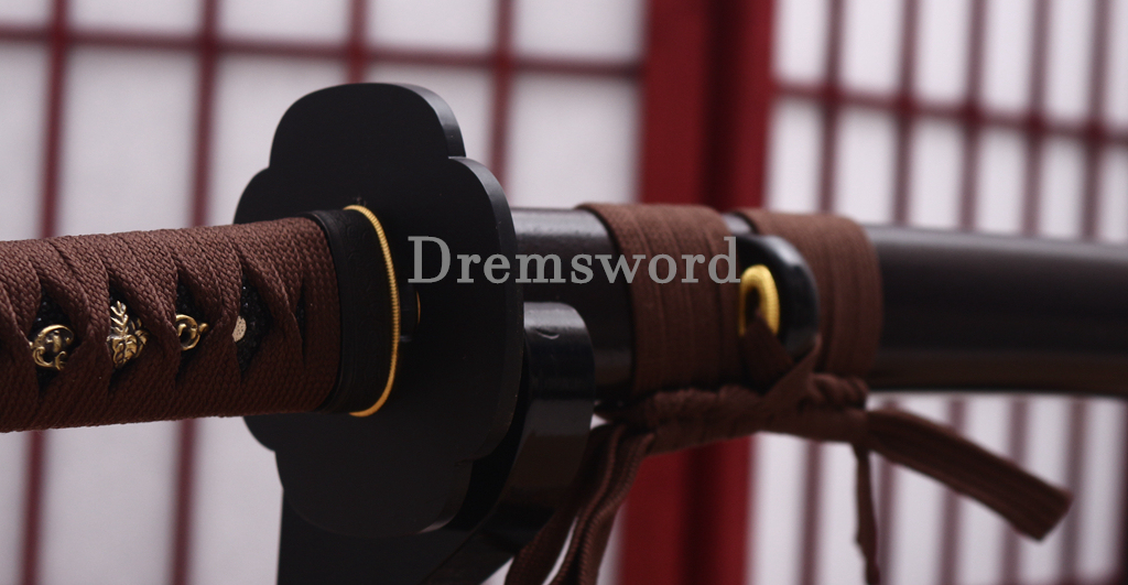 1095 High Carbon Steel Clay Tempered Katana KO Kissaki Japanese Samurai Sword SHINOGI-ZUKURI Full Tang Dark Brown Saya