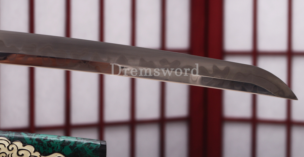 T10 Clay Tempered Katana Hitatsura Hamon Japanese Samurai Sword SHINOGI-ZUKURI Full Tang Hand Painting Dargon Saya Green