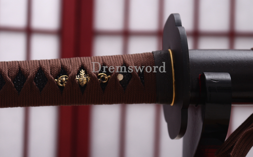 1095 High Carbon Steel Clay Tempered Katana KO Kissaki Japanese Samurai Sword SHINOGI-ZUKURI Full Tang Dark Brown Saya