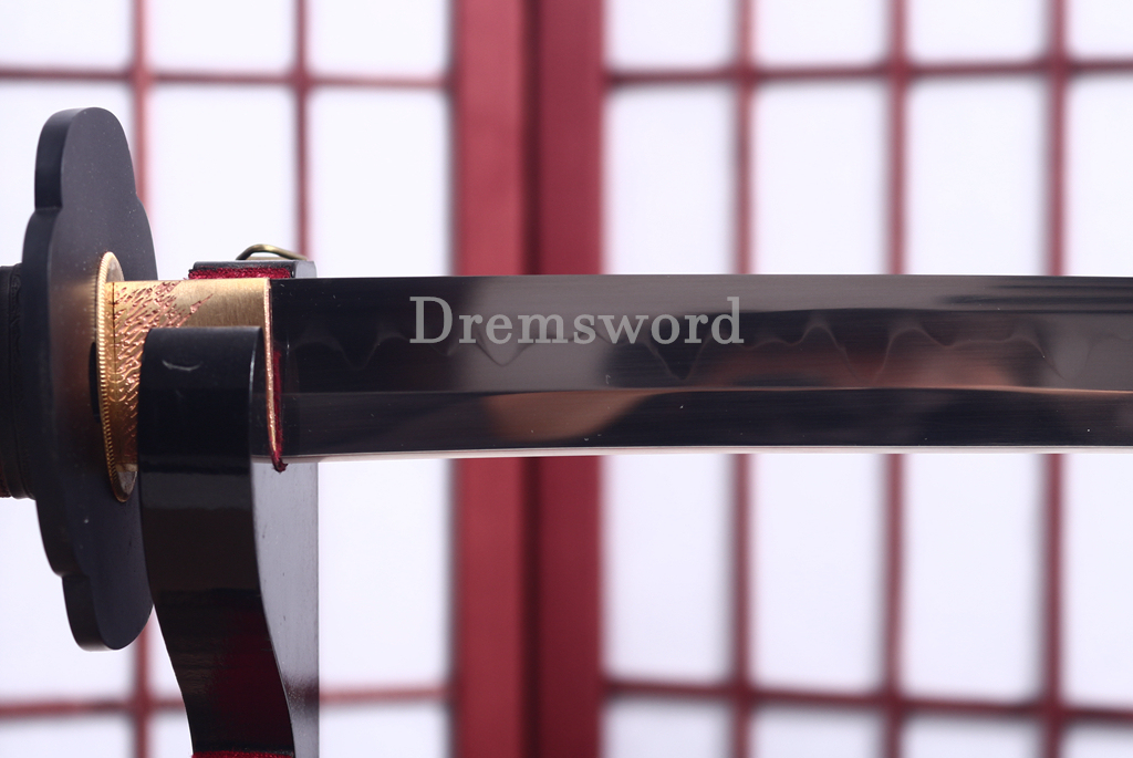 1095 High Carbon Steel Clay Tempered Katana KO Kissaki Japanese Samurai Sword SHINOGI-ZUKURI Full Tang Dark Brown Saya