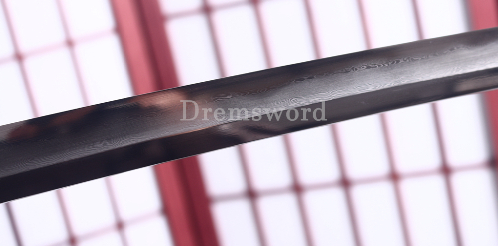 Folded Steel Clay Tempered Katana Abrasive Hamon Japanese Samurai Sword Full Rayskin Wrapped Saya Shinogi-Zukuri Black