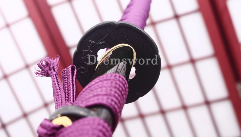 T10 Clay Tempered Katana Hadori Polishing Japanese Samurai Sword SHINOGI-ZUKURI Full Tang Ox Horn Saya Black and Purple