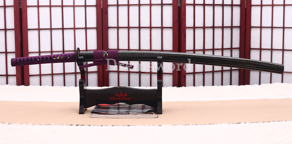 T10 Clay Tempered Katana Hadori Polishing Japanese Samurai Sword SHINOGI-ZUKURI Full Tang Ox Horn Saya Black and Purple