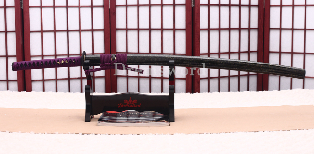 T10 Clay Tempered Katana Hadori Polishing Japanese Samurai Sword SHINOGI-ZUKURI Full Tang Ox Horn Saya Black and Purple