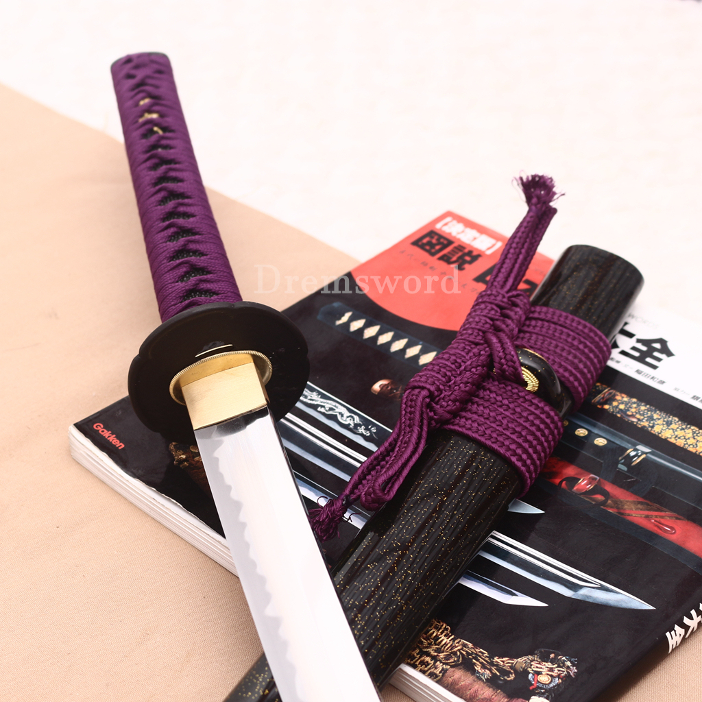 T10 Clay Tempered Katana Hadori Polishing Japanese Samurai Sword SHINOGI-ZUKURI Full Tang Ox Horn Saya Black and Purple