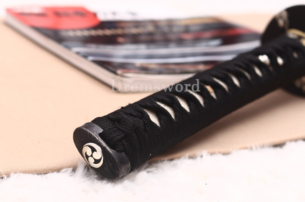 Folded Steel Clay Tempered Katana Abrasive Hamon Japanese Samurai Sword Full Rayskin Wrapped Saya Shinogi-Zukuri Black