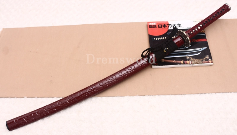 T10 Clay Tempered Katana Hadori Polishing Togari Hamon Japanese Samurai Sword SHINOGI-ZUKURI Hand Carved Ox Horn Saya Red