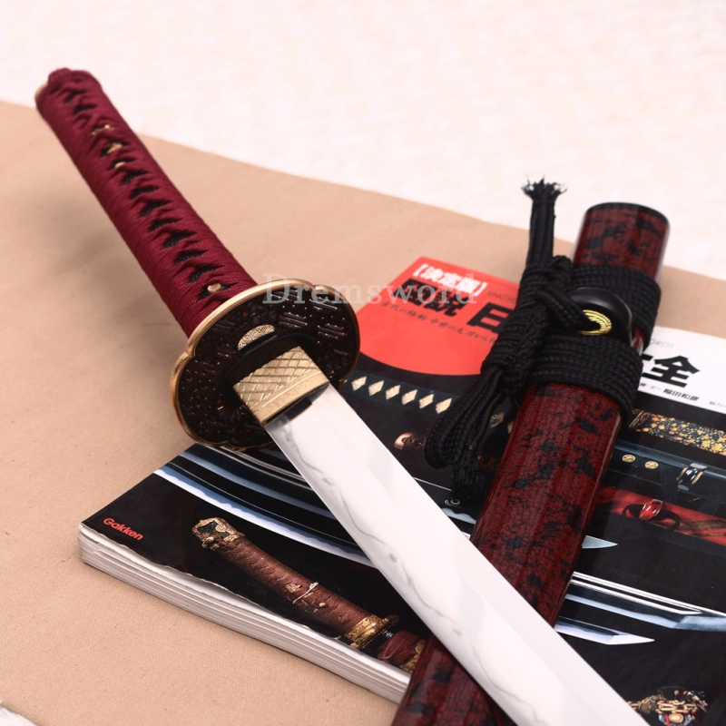 Handmade L6 Steel Clay Tempered Katana Japanese Samurai Sword Sharp Shinogi-Zukuri Sword Red