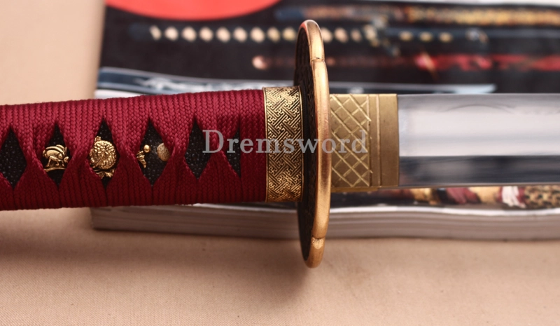 Handmade L6 Steel Clay Tempered Katana Japanese Samurai Sword Sharp Shinogi-Zukuri Sword Red