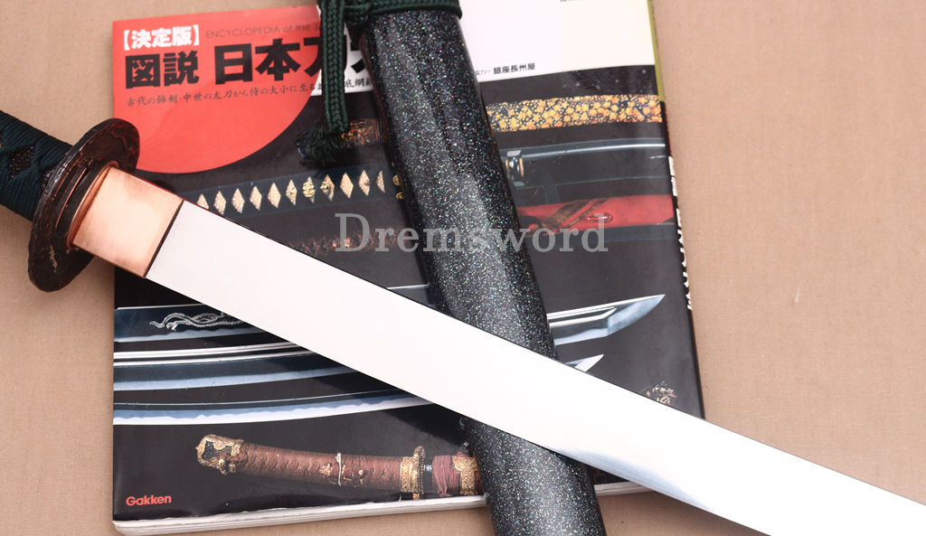 L6 Steel Katana 3.8cm Wide Heavy Cutter Japanese Samurai Sword for Battle & Practice HIRA-ZUKURI Green