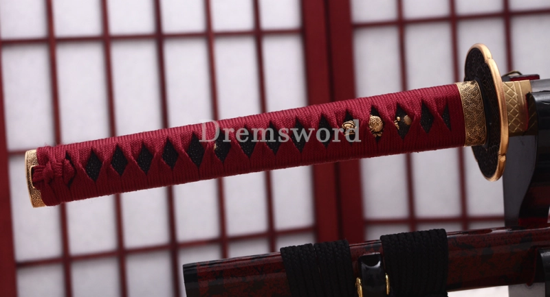 Handmade L6 Steel Clay Tempered Katana Japanese Samurai Sword Sharp Shinogi-Zukuri Sword Red