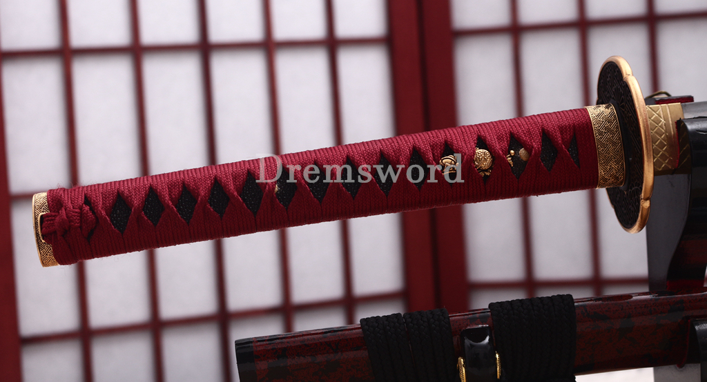 Handmade L6 Steel Clay Tempered Katana Japanese Samurai Sword Sharp Shinogi-Zukuri Sword Red