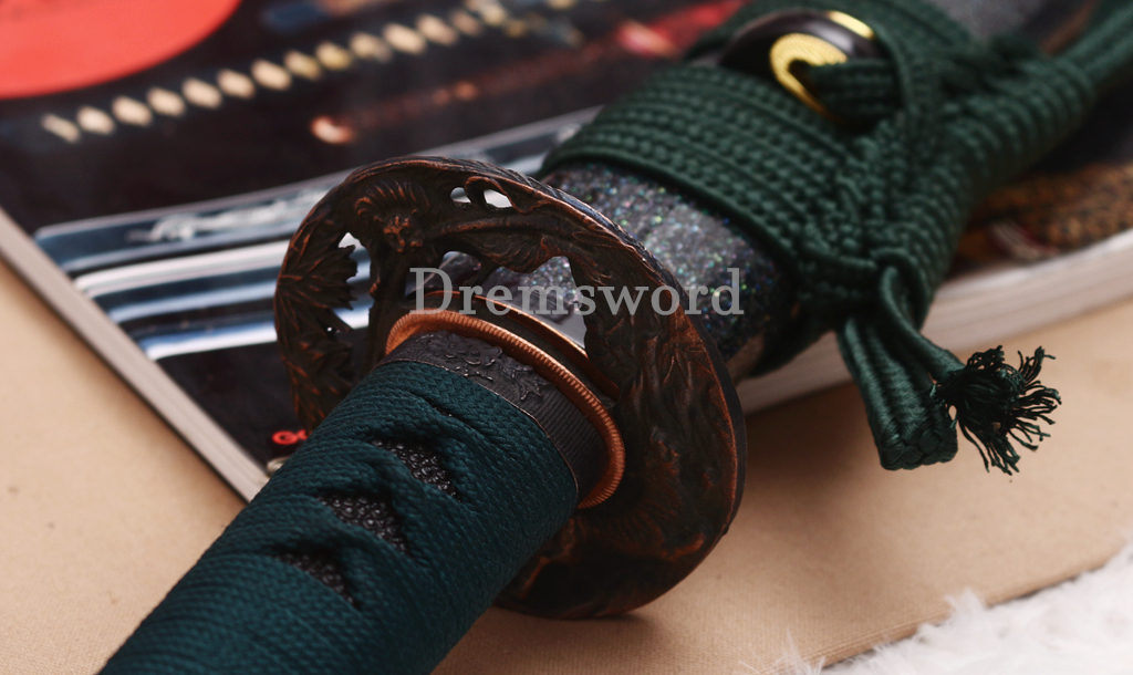 L6 Steel Katana 3.8cm Wide Heavy Cutter Japanese Samurai Sword for Battle & Practice HIRA-ZUKURI Green