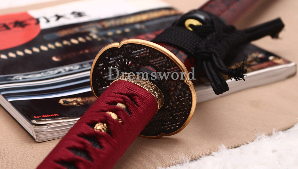 Handmade L6 Steel Clay Tempered Katana Japanese Samurai Sword Sharp Shinogi-Zukuri Sword Red
