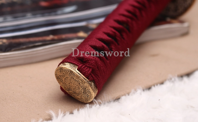 Handmade L6 Steel Clay Tempered Katana Japanese Samurai Sword Sharp Shinogi-Zukuri Sword Red