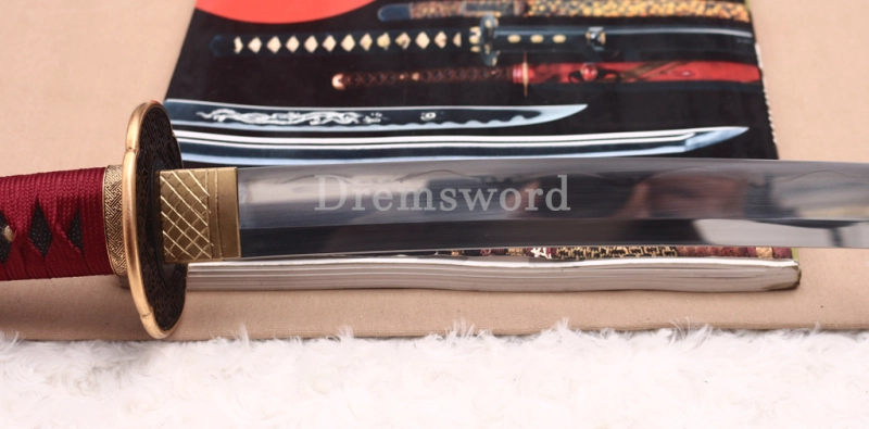Handmade L6 Steel Clay Tempered Katana Japanese Samurai Sword Sharp Shinogi-Zukuri Sword Red
