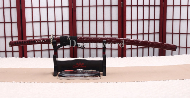T10 Clay Tempered Katana Hadori Polishing Togari Hamon Japanese Samurai Sword SHINOGI-ZUKURI Hand Carved Ox Horn Saya Red