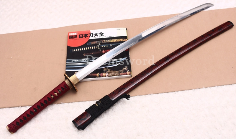 Handmade L6 Steel Clay Tempered Katana Japanese Samurai Sword Sharp Shinogi-Zukuri Sword Red