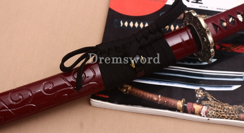 T10 Clay Tempered Katana Hadori Polishing Togari Hamon Japanese Samurai Sword SHINOGI-ZUKURI Hand Carved Ox Horn Saya Red