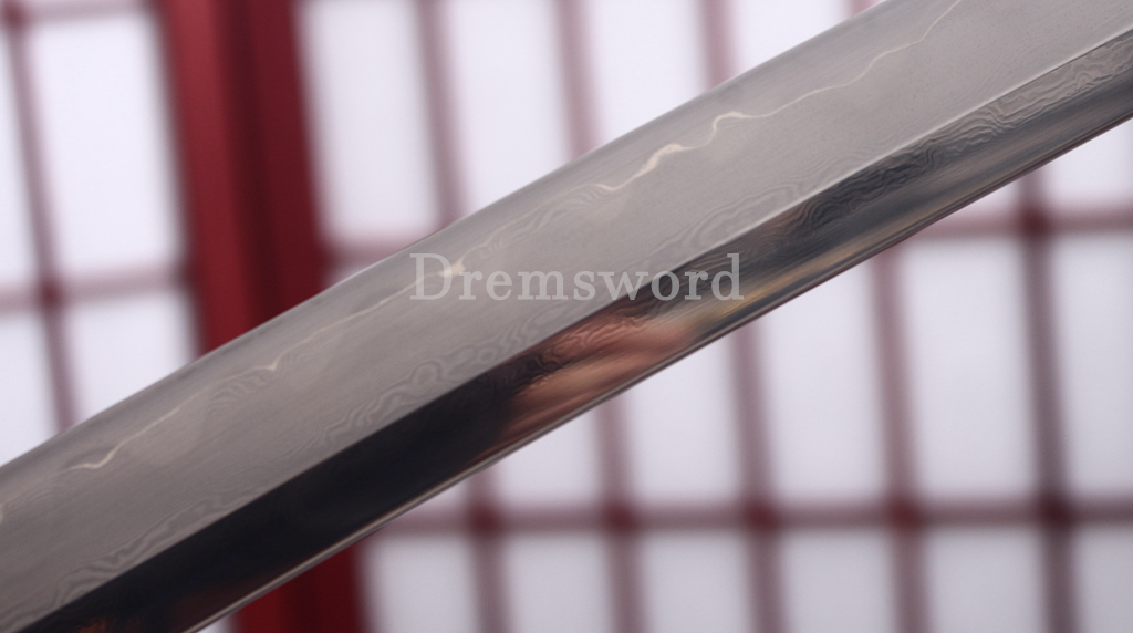 Honsanmai Clay Tempered Katana Japanese Samurai Sword Hand Polishing Hamon Carved Dragon Saya Shinogi-Zukuri Black