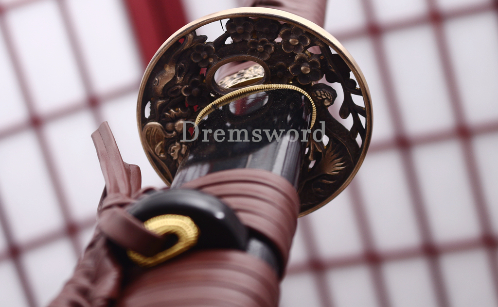 Honsanmai Clay Tempered Katana Japanese Samurai Sword Hand Polishing Hamon Carved Dragon Saya Shinogi-Zukuri Black