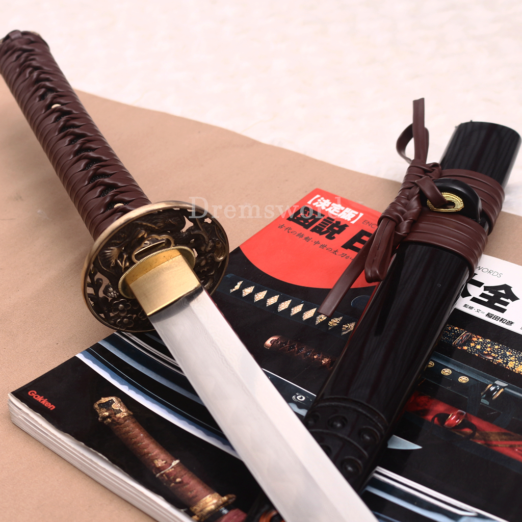 Honsanmai Clay Tempered Katana Japanese Samurai Sword Hand Polishing Hamon Carved Dragon Saya Shinogi-Zukuri Black
