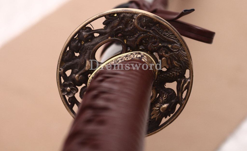 Honsanmai Clay Tempered Katana Japanese Samurai Sword Hand Polishing Hamon Carved Dragon Saya Shinogi-Zukuri Black