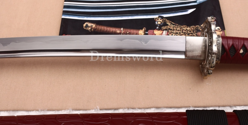 T10 Clay Tempered Katana Hadori Polishing Togari Hamon Japanese Samurai Sword SHINOGI-ZUKURI Hand Carved Ox Horn Saya Red