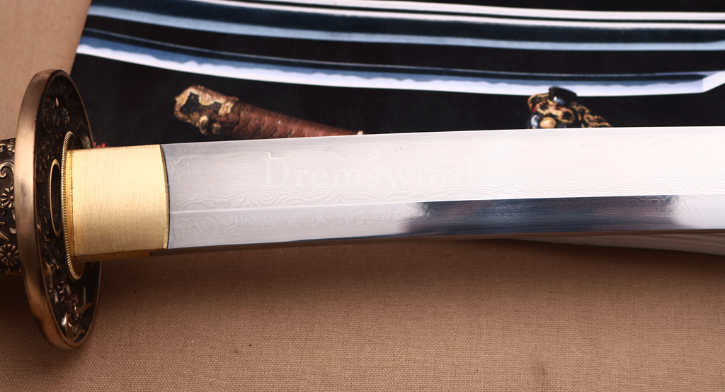Honsanmai Clay Tempered Katana Japanese Samurai Sword Hand Polishing Hamon Carved Dragon Saya Shinogi-Zukuri Black