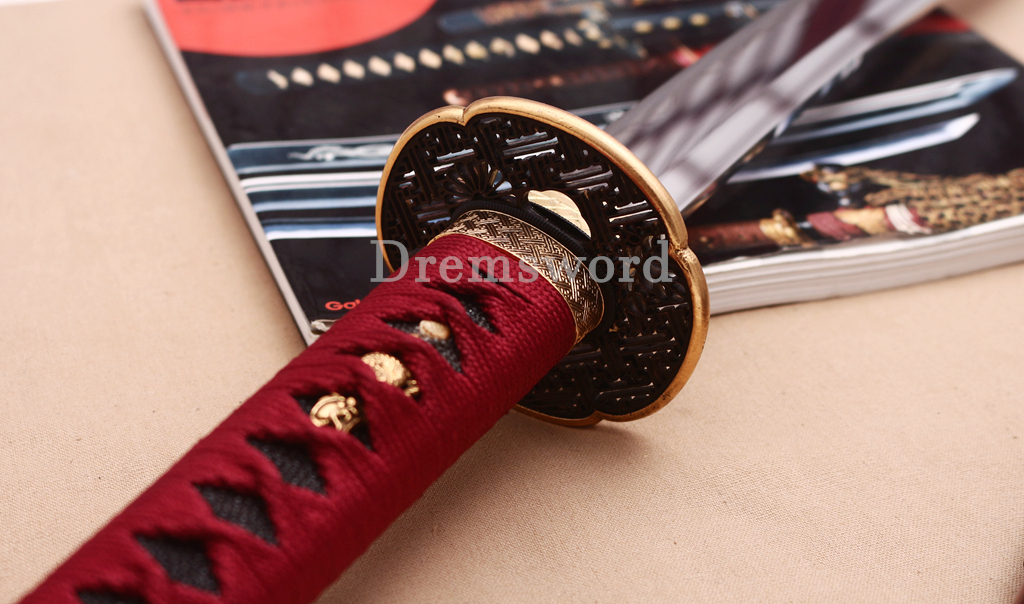 Handmade L6 Steel Clay Tempered Katana Japanese Samurai Sword Sharp Shinogi-Zukuri Sword Red