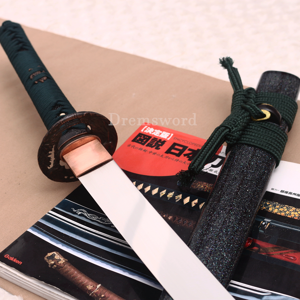 L6 Steel Katana 3.8cm Wide Heavy Cutter Japanese Samurai Sword for Battle & Practice HIRA-ZUKURI Green