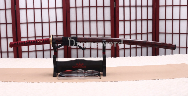 Handmade L6 Steel Clay Tempered Katana Japanese Samurai Sword Sharp Shinogi-Zukuri Sword Red
