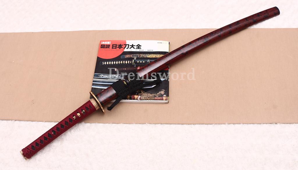 Handmade L6 Steel Clay Tempered Katana Japanese Samurai Sword Sharp Shinogi-Zukuri Sword Red
