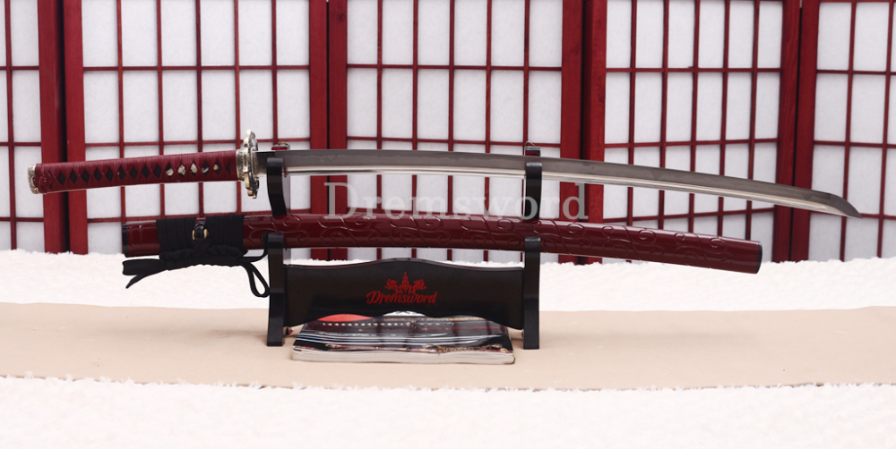 T10 Clay Tempered Katana Hadori Polishing Togari Hamon Japanese Samurai Sword SHINOGI-ZUKURI Hand Carved Ox Horn Saya Red