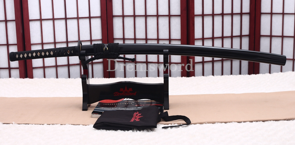 T10 Clay Tempered Katana Japanese Samurai Sword SHINOGI-ZUKURI Black