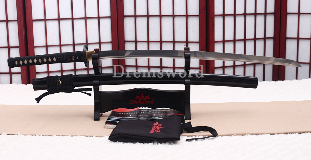 T10 Clay Tempered Katana Japanese Samurai Sword SHINOGI-ZUKURI Black