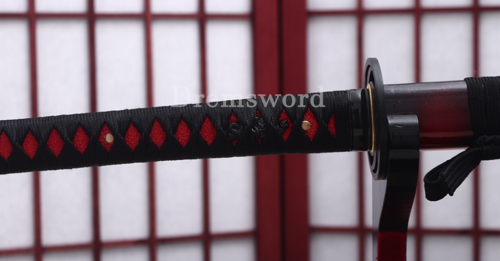 1095 High Carbon Steel Katana Red Blade Japanese Samurai Functional Battle Sword Shinogi ZUKURI Black