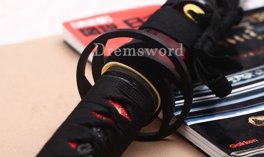 1095 High Carbon Steel Katana Red Blade Japanese Samurai Functional Battle Sword Shinogi ZUKURI Black