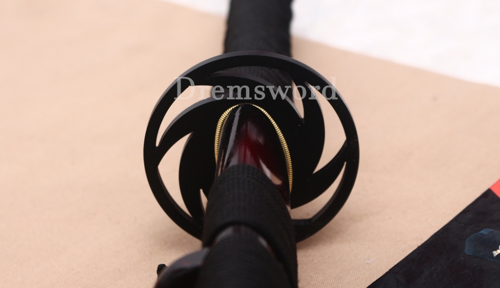 1095 High Carbon Steel Katana Red Blade Japanese Samurai Functional Battle Sword Shinogi ZUKURI Black