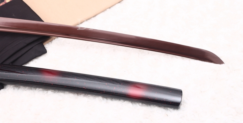 1095 High Carbon Steel Katana Red Blade Japanese Samurai Functional Battle Sword Shinogi ZUKURI Black