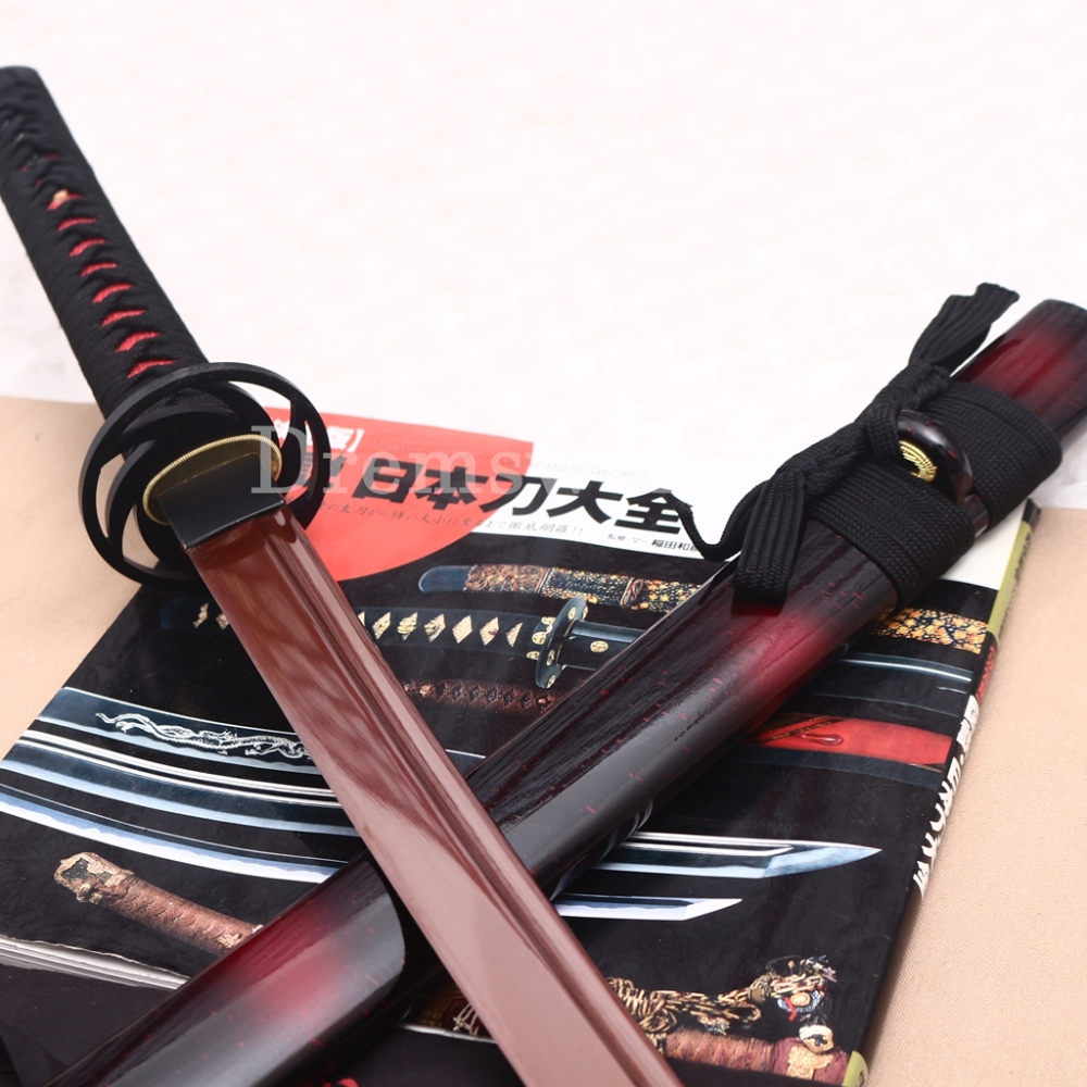 1095 High Carbon Steel Katana Red Blade Japanese Samurai Functional Battle Sword Shinogi ZUKURI Black