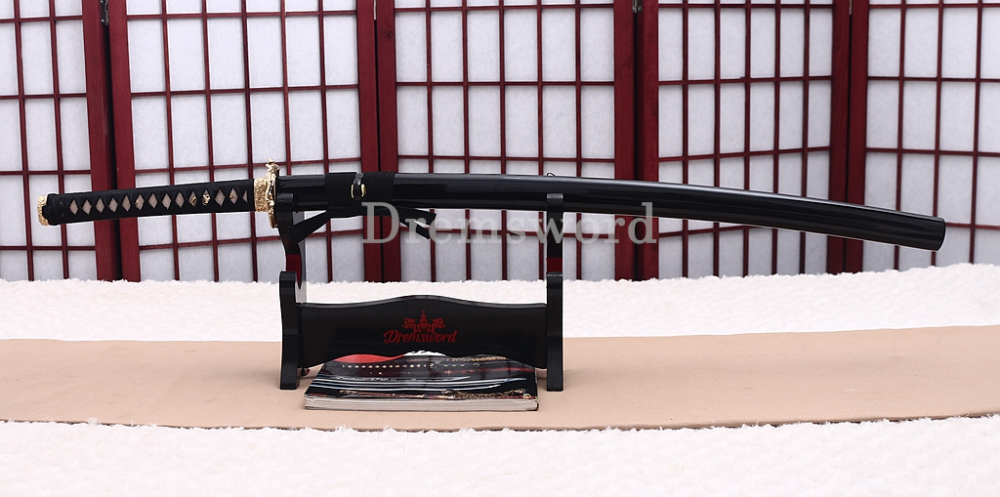 Kogarasumaru Kissaki 9260 Spring Steel Functional Katana Japanese Samurai Sword Battle Ready Full Tang Moroha Zukuri Black